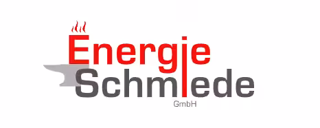 Logo di Energie Schmiede GmbH con un motivo a incudine e fiamme rosse sopra la scritta Energie.
